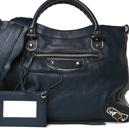 Balenciaga Chevre Gold Metallic Edge Hardware Velo Bleu Nuit Dark Sea 7 of 13