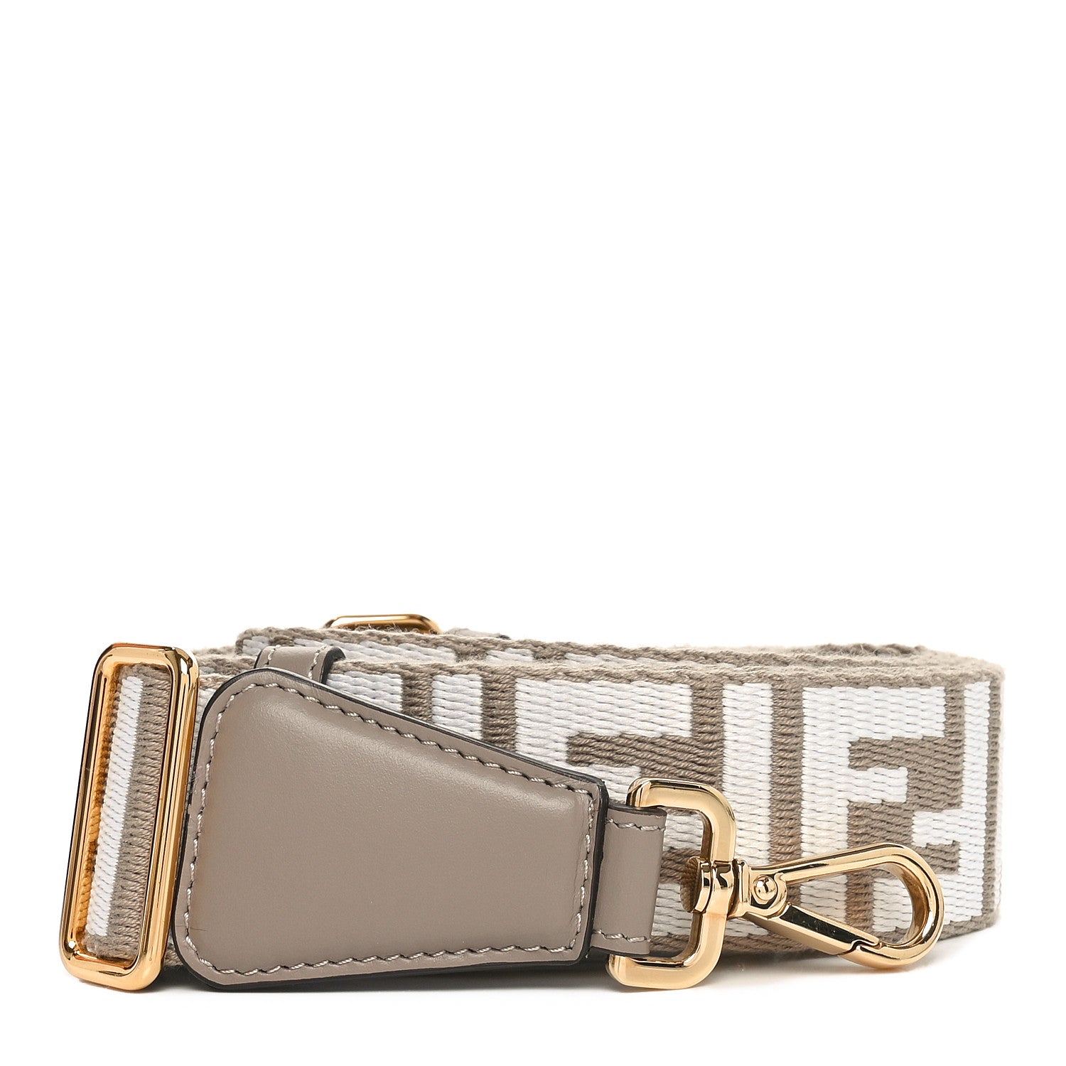 Fendi Jacquard Ribbon Vitello King FF Bi-Color Intreccio Adjustable Strap You Tortora White Anthracite 1 of 4