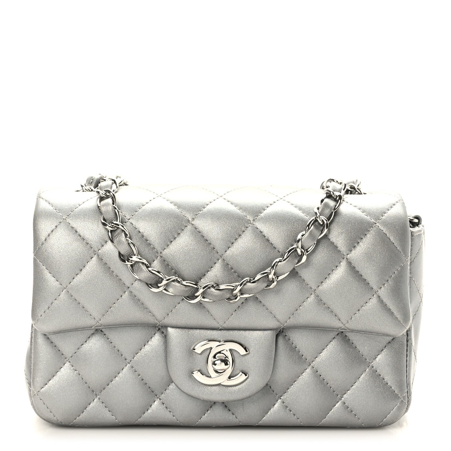 Chanel Metallic Lambskin Quilted Mini Rectangular Flap Silver 1 of 11
