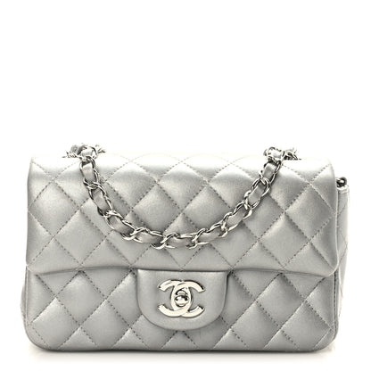 Chanel Metallic Lambskin Quilted Mini Rectangular Flap Silver 1 of 11