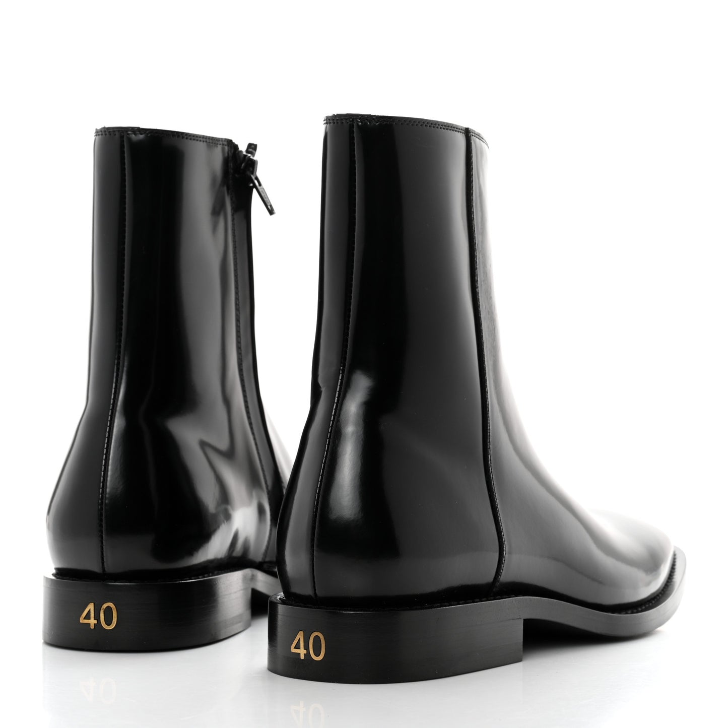 Polished Calfskin Rim Boots 40 Black