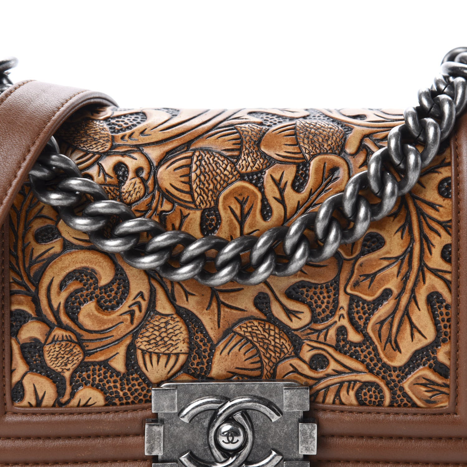 Chanel Calfskin Embossed Small Cordoba Boy Flap Brown 10 of 10