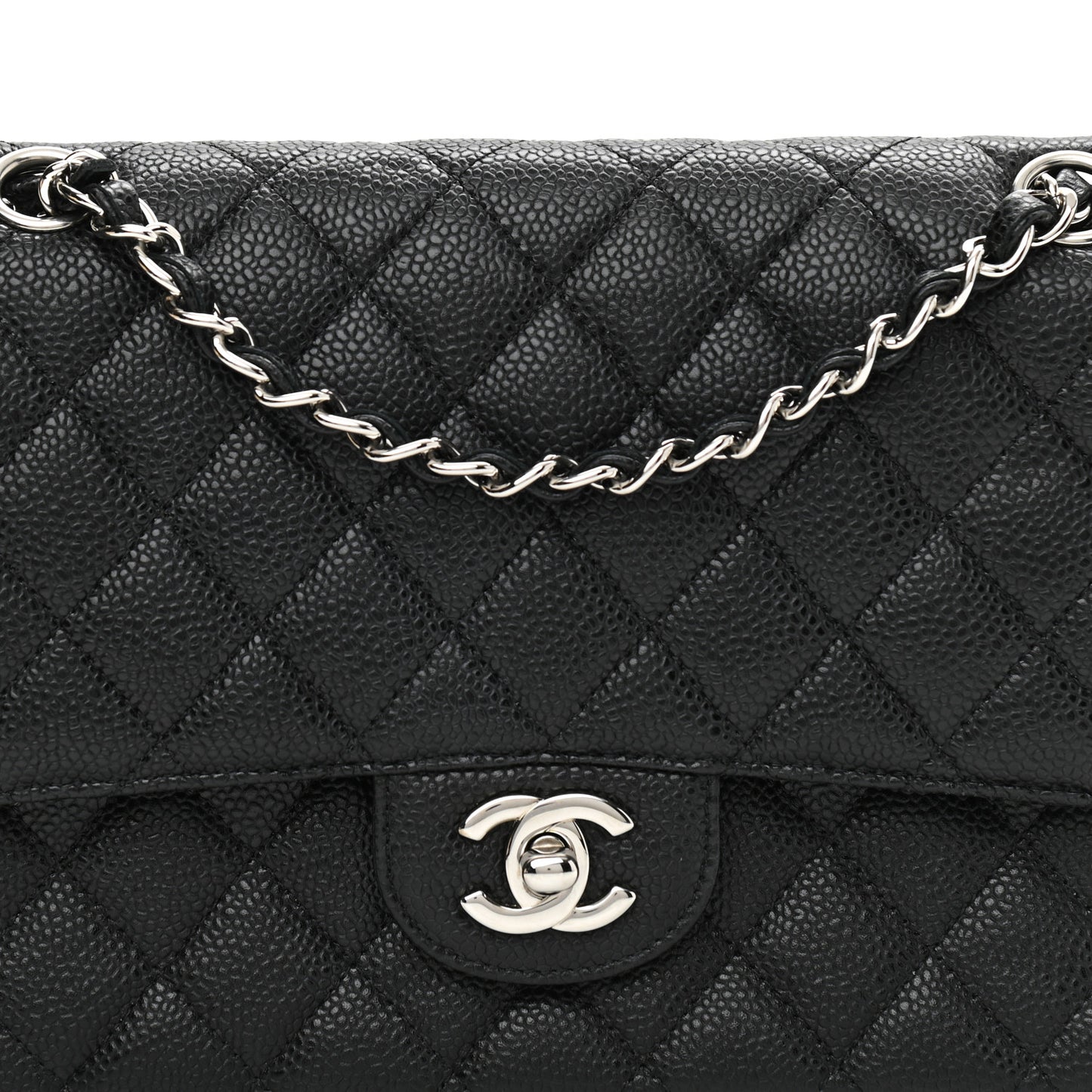 Caviar Quilted Medium Double Flap Black