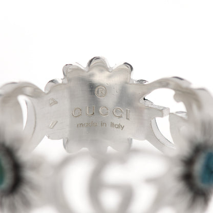 Gucci Sterling Silver Mother of Pearl Blue Topaz Flower Marmont Double G Ring 53 6.5 4 of 6