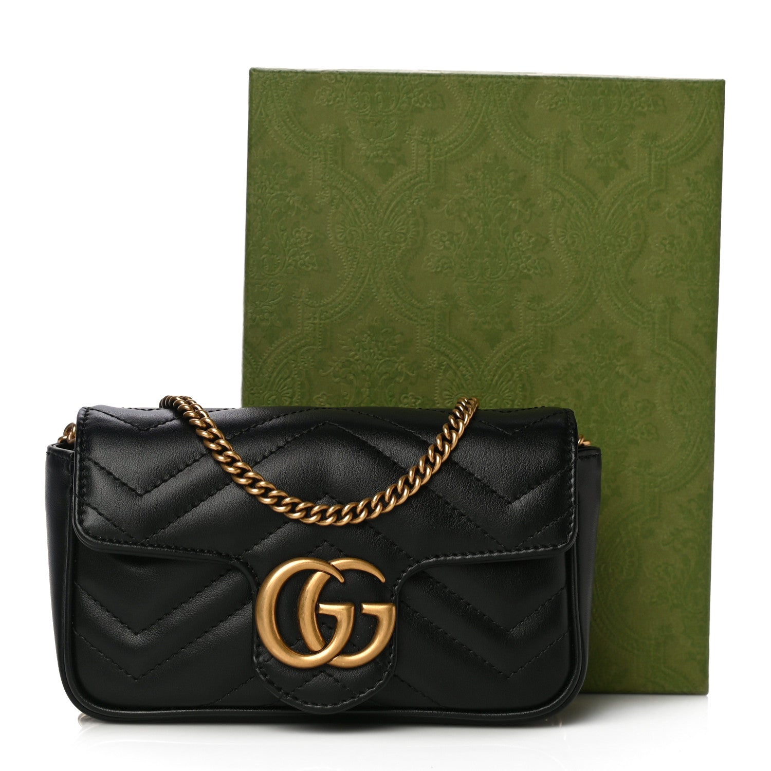 Gucci Calfskin Matelasse Super Mini GG Marmont Shoulder Bag Black 11 of 11