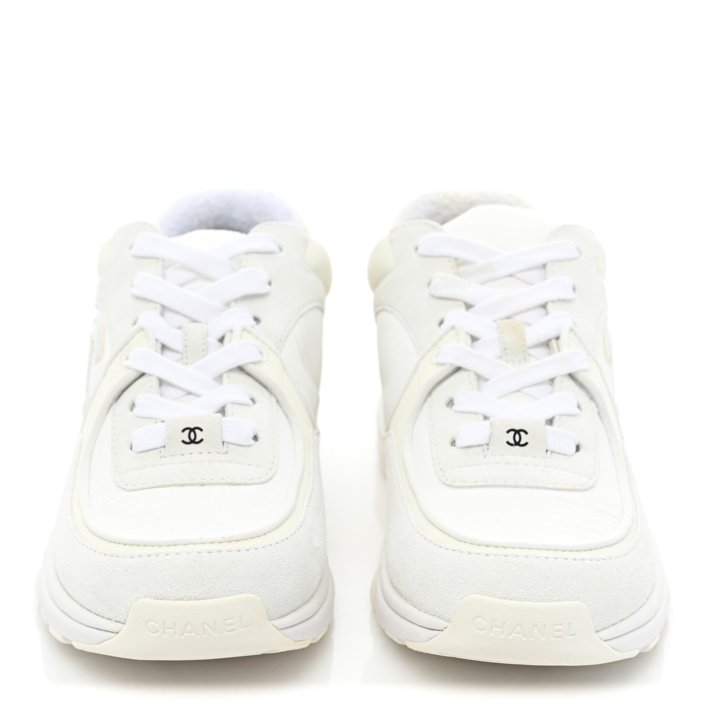 Suede Calfskin Fabric CC Sneakers 38 White