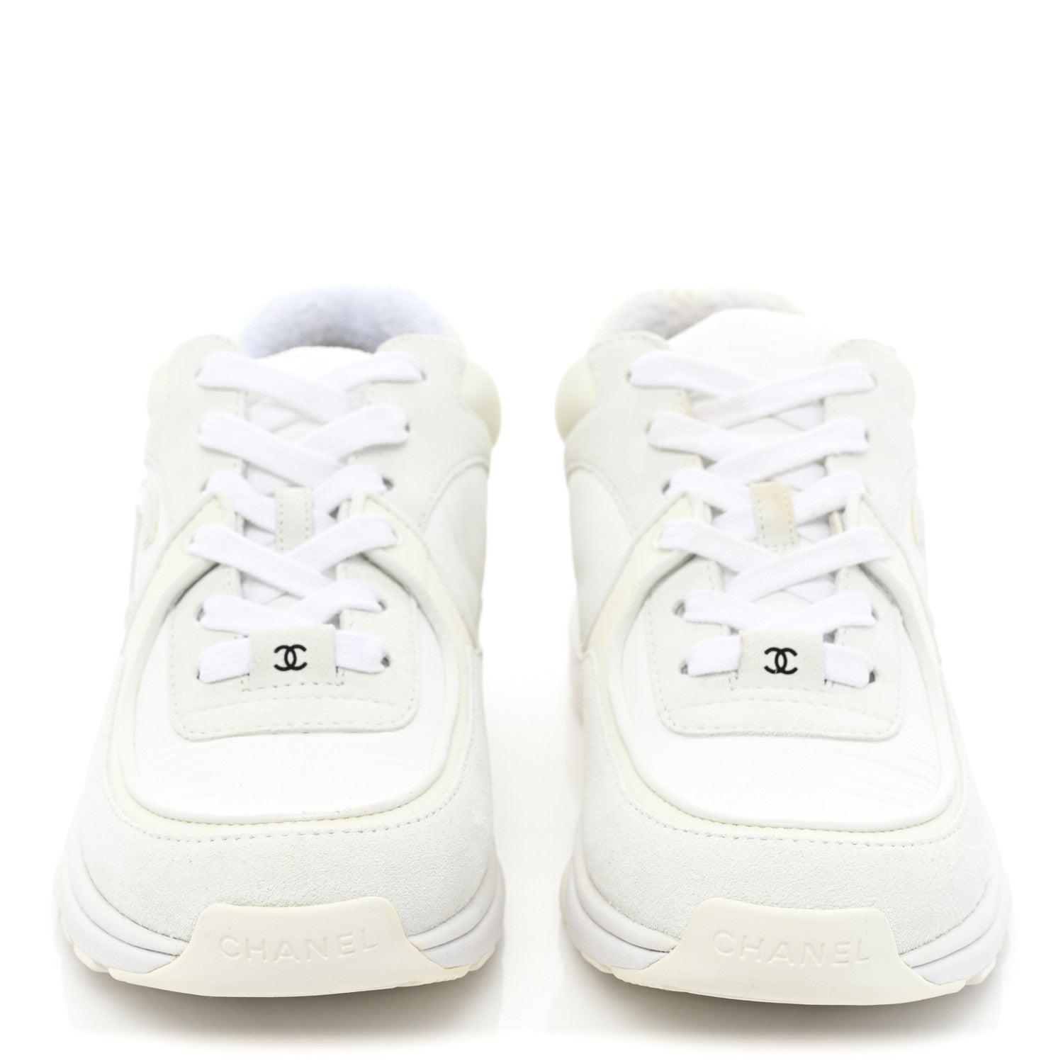 Chanel Suede Calfskin Fabric CC Sneakers 38 White 2 of 11