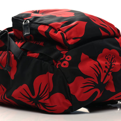 Prada Tessuto Hibiscus Print Double Buckle Backpack Black Rosso 8 of 9