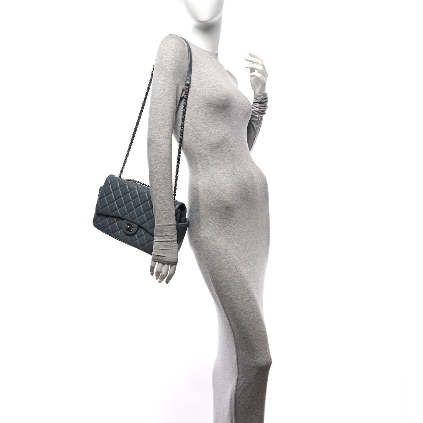 Lambskin Large Around Pockets Flap Dark Grey