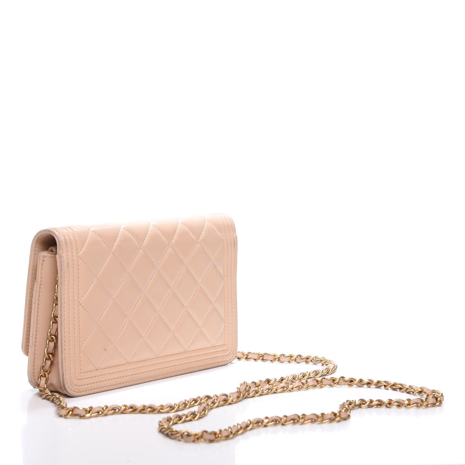 Chanel Lambskin Quilted Boy Wallet On Chain WOC Beige 2 of 12