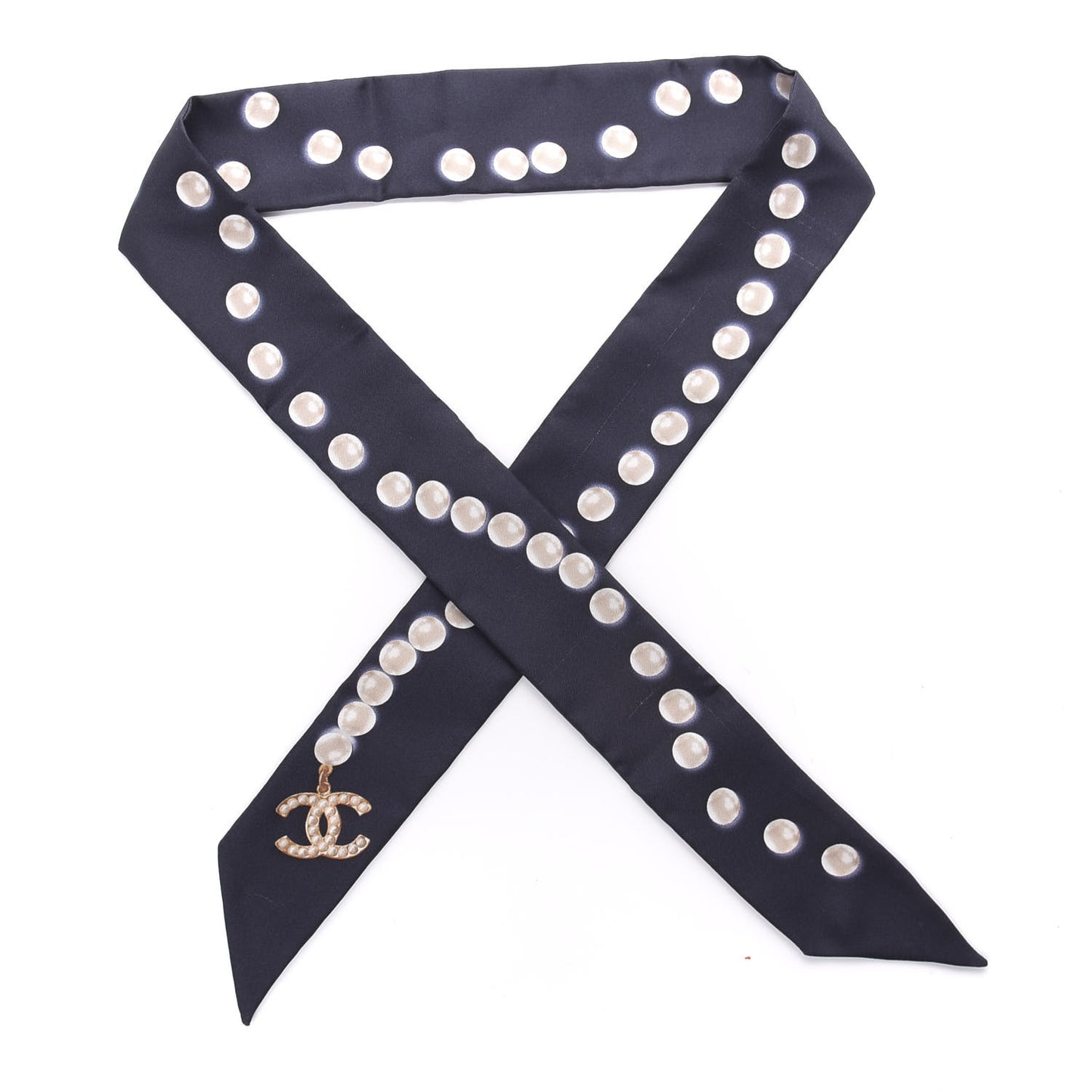 Silk Pearl CC Slim Bandeau Scarf Navy