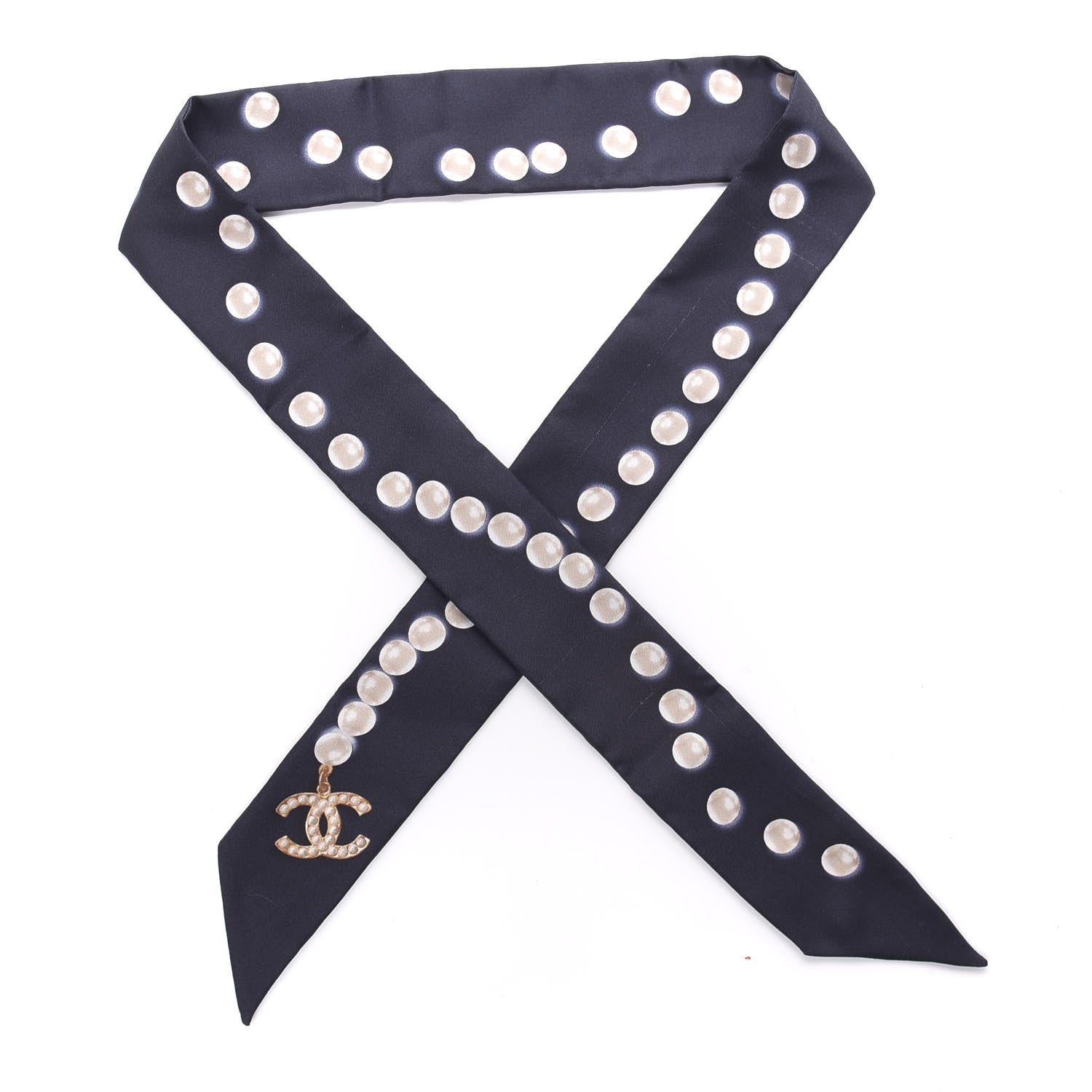 Chanel Silk Pearl CC Slim Bandeau Scarf Navy 1 of 6