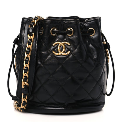 Chanel Calfskin Stitched Coco Ring Bucket Drawstring Bag Black 1 of 9