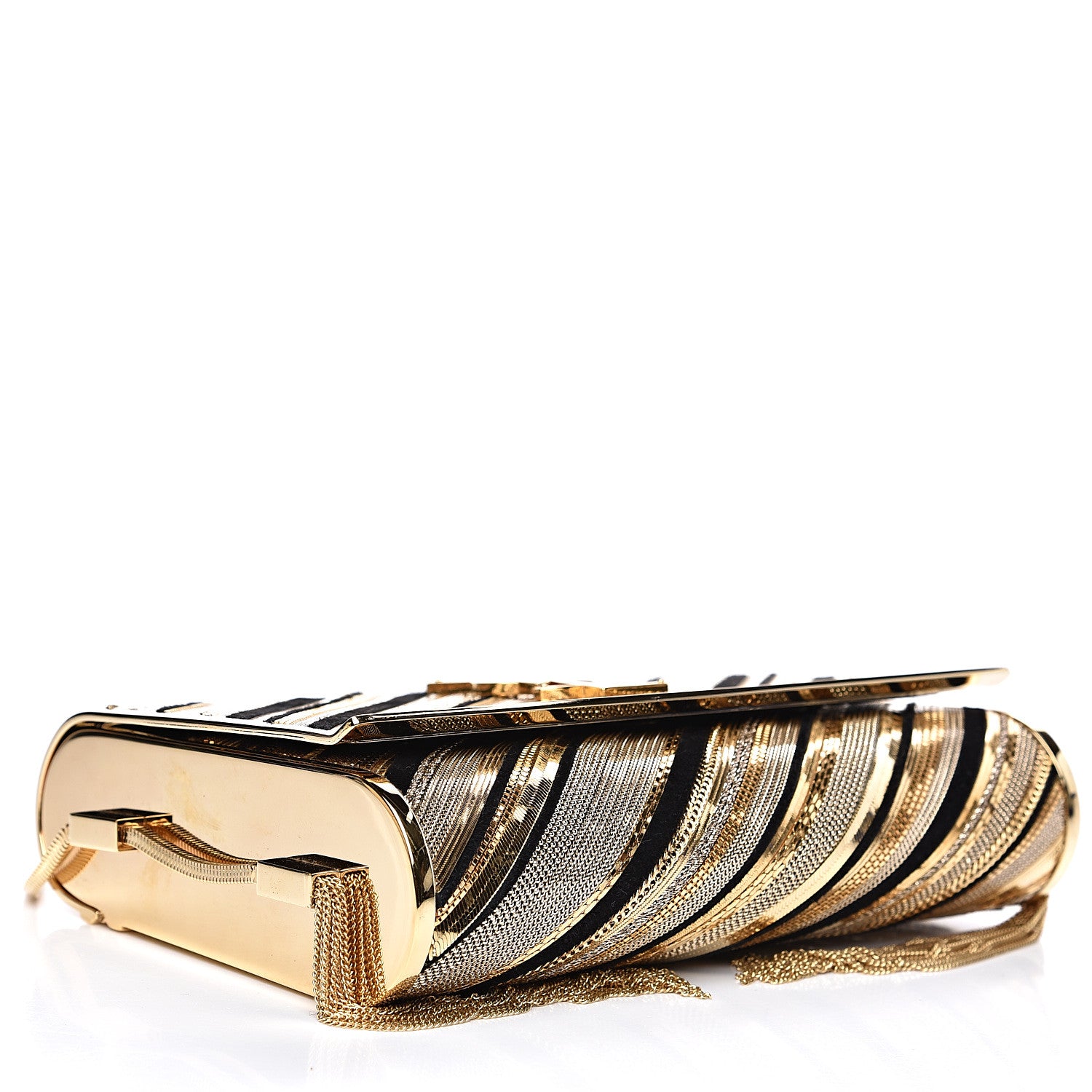 Saint Laurent Suede Chain Inlay Tassel Monogram Kate Crossbody Bag Gold 3 of 8