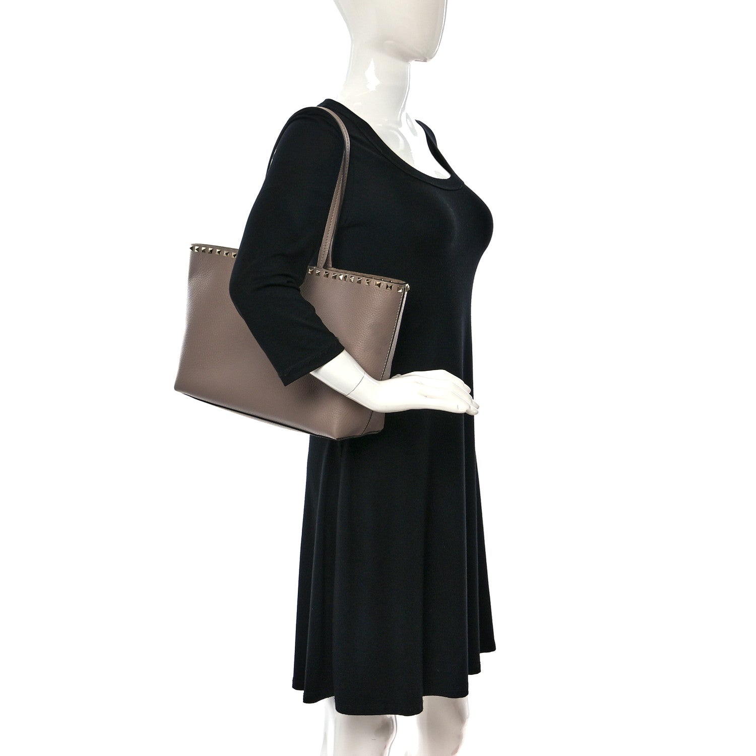 Valentino Garavani Grained Calfskin Small Rockstud Shoulder Tote Poudre 2 of 14