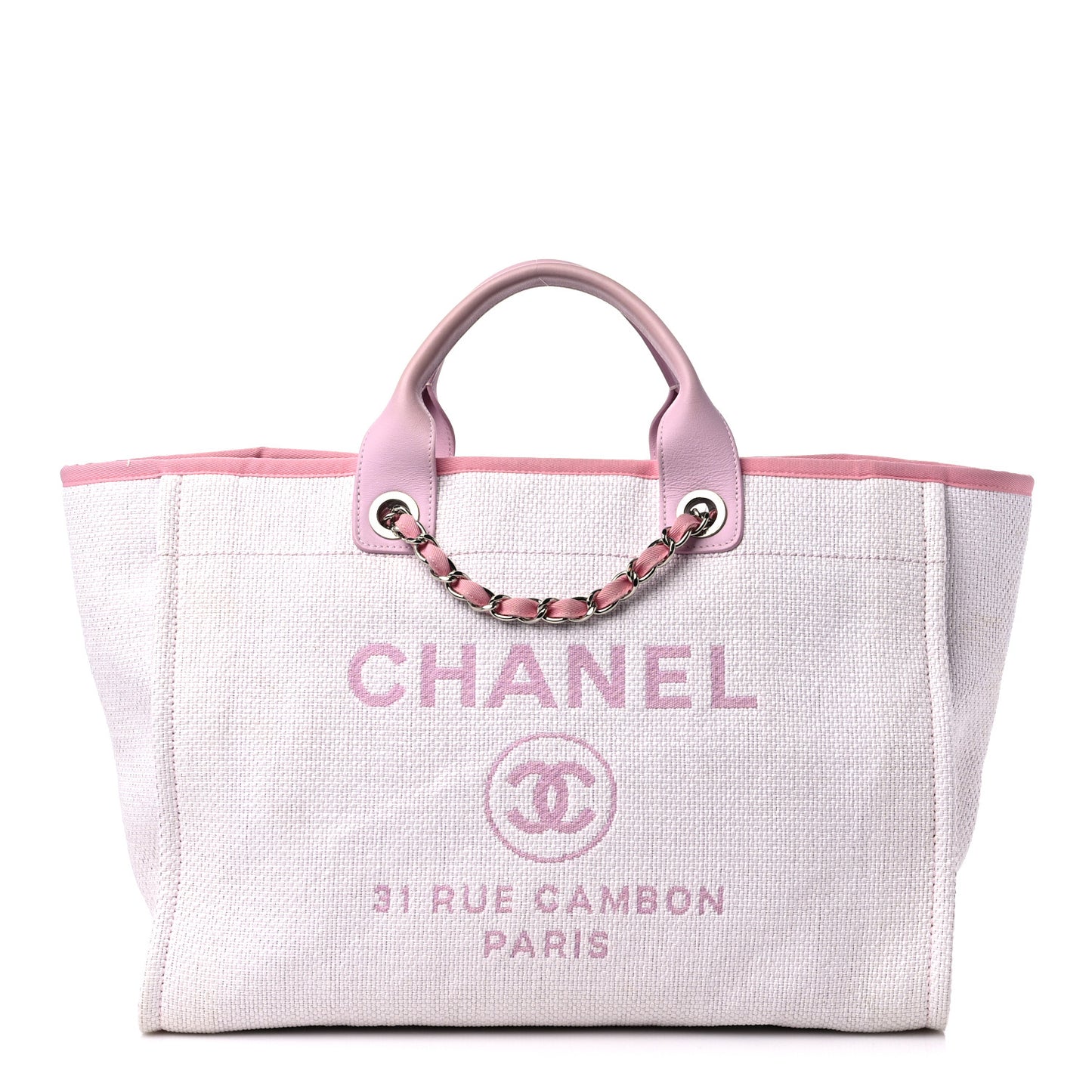 Woven Straw Raffia Medium Deauville Tote Pink