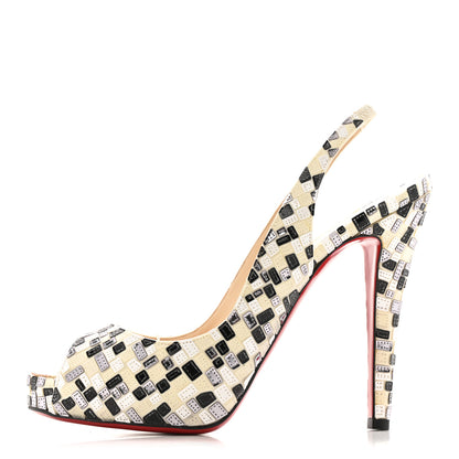 Christian Louboutin Satin Mosaique No Prive 120 Pumps 37.5 Silver Black White 1 of 12
