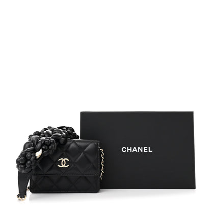 Chanel Lambskin Quilted Camellia Card Holder On Chain Black 12 of 12