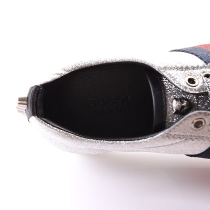 Gucci Glitter Fabric Studded Web Sneakers 37.5 Silver 7 of 9