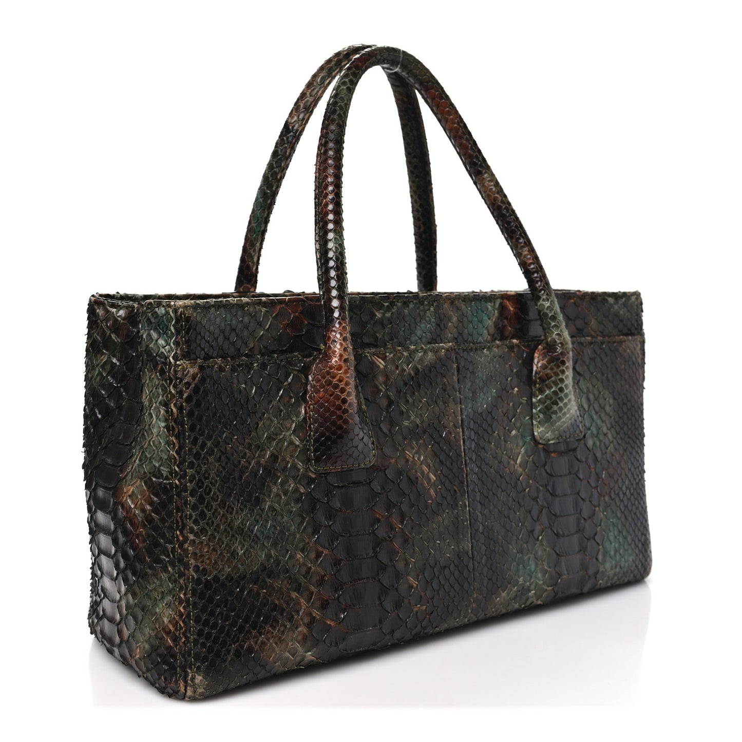 Snakeskin Executive Cerf Shopper Tote Green Brown