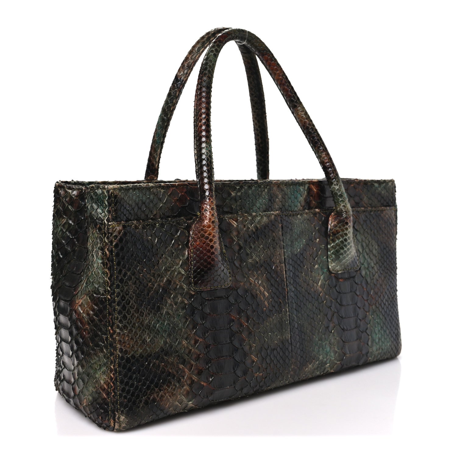 Chanel Snakeskin Executive Cerf Shopper Tote Green Brown 4 of 13
