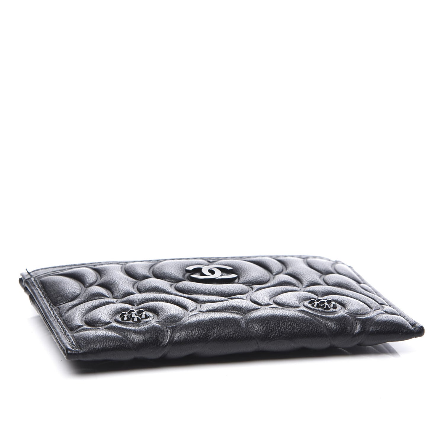 Lambskin Camellia Embossed Card Holder So Black