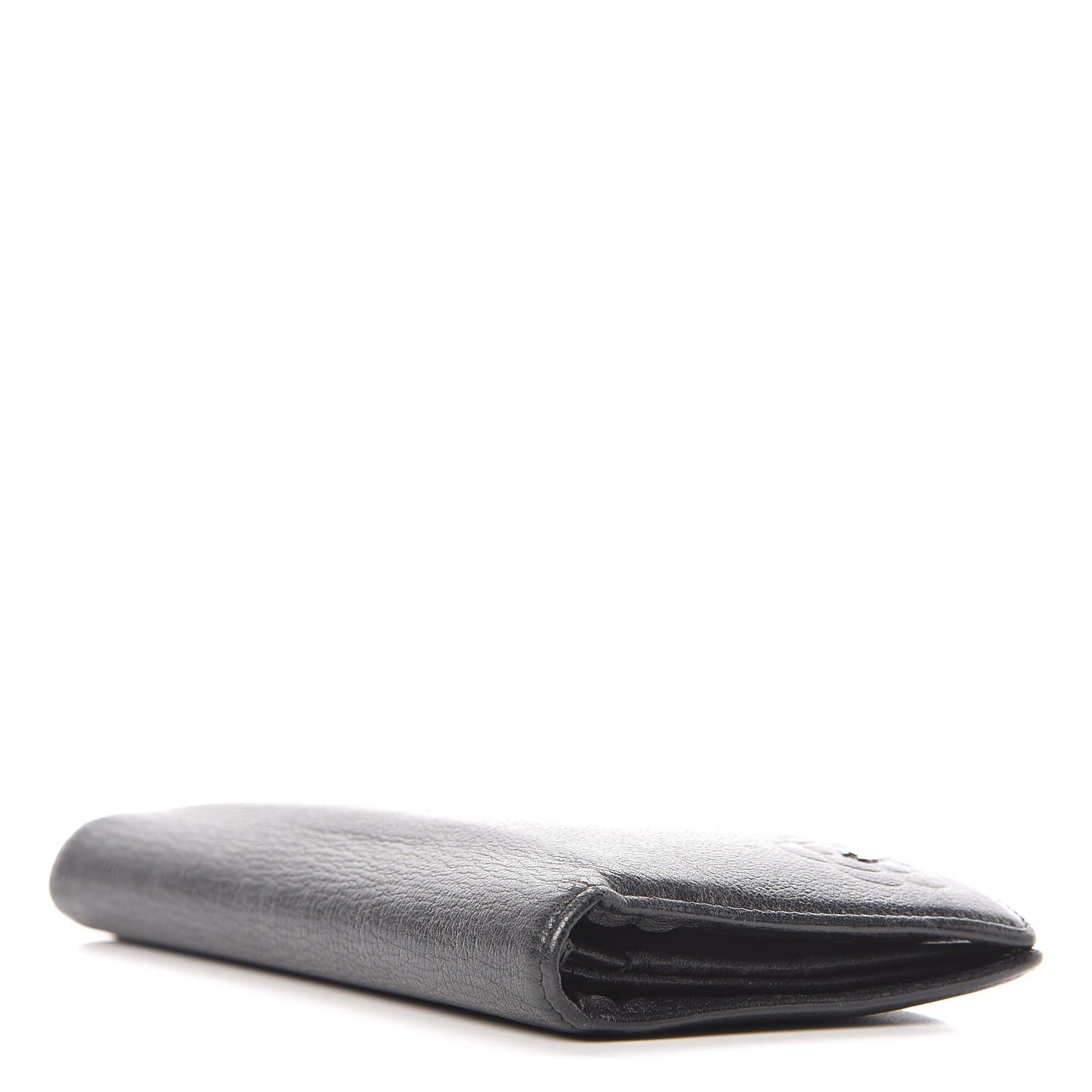 Goatskin Camellia Embossed Yen Wallet Black