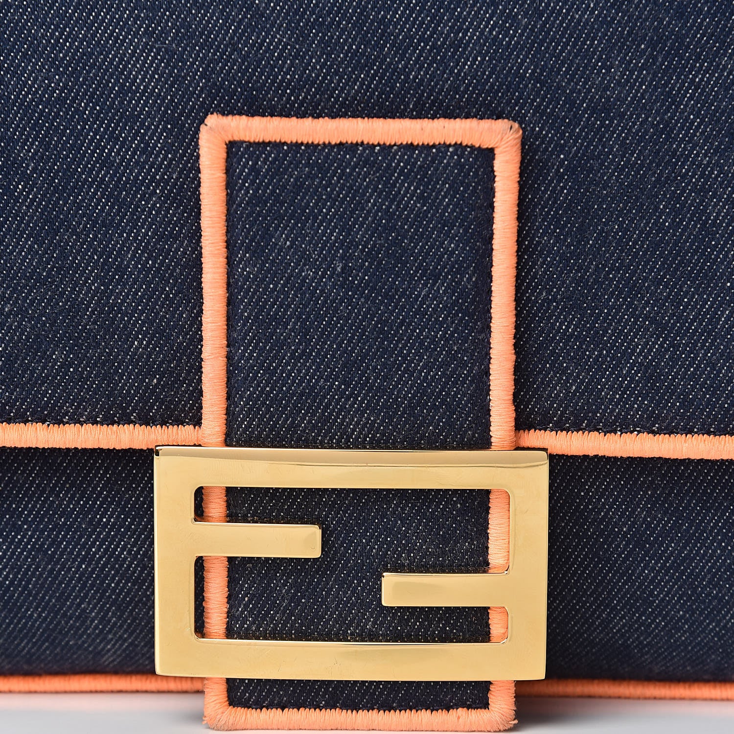 Fendi Denim Large Baguette Blue Arancio Fluo 8 of 15