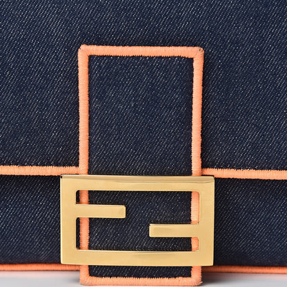 Fendi Denim Large Baguette Blue Arancio Fluo 8 of 15
