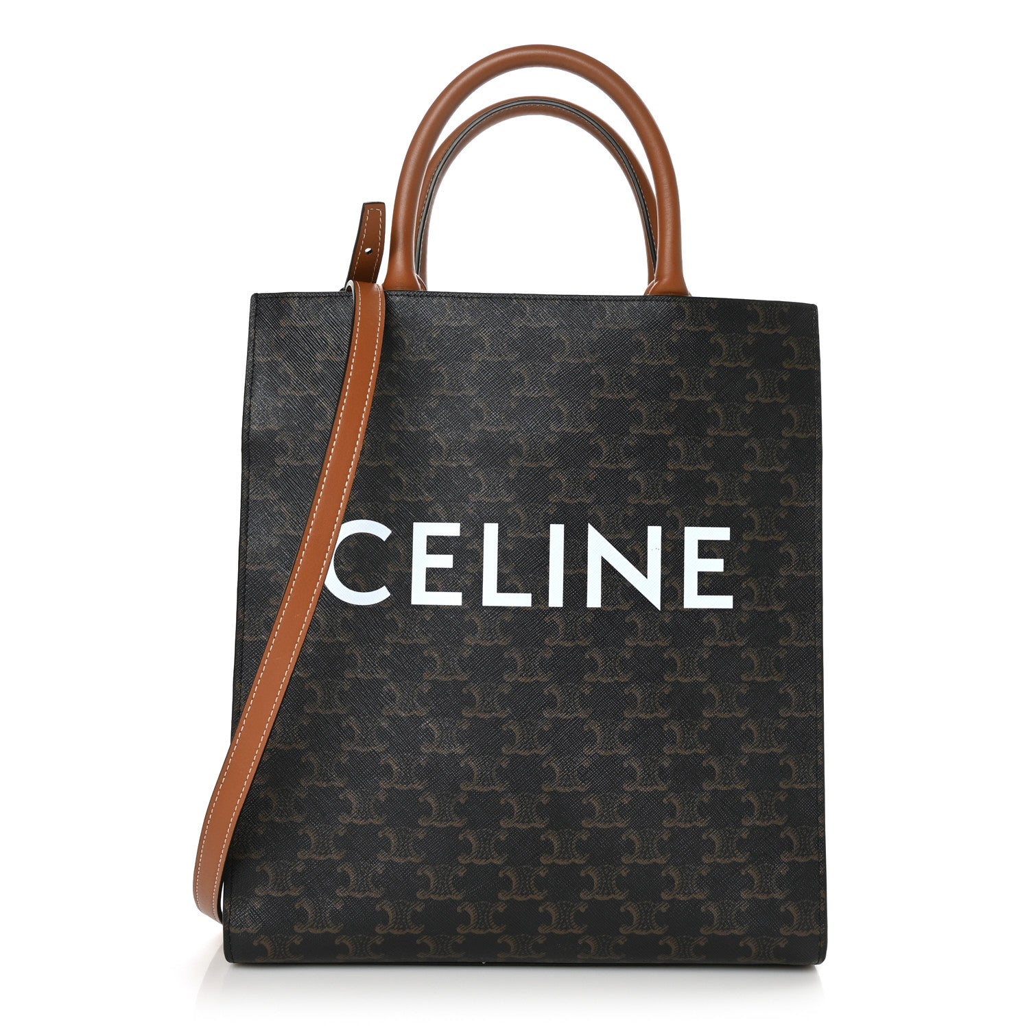 Celine Triomphe Canvas Calfskin Small Vertical Cabas Tan 1 of 7
