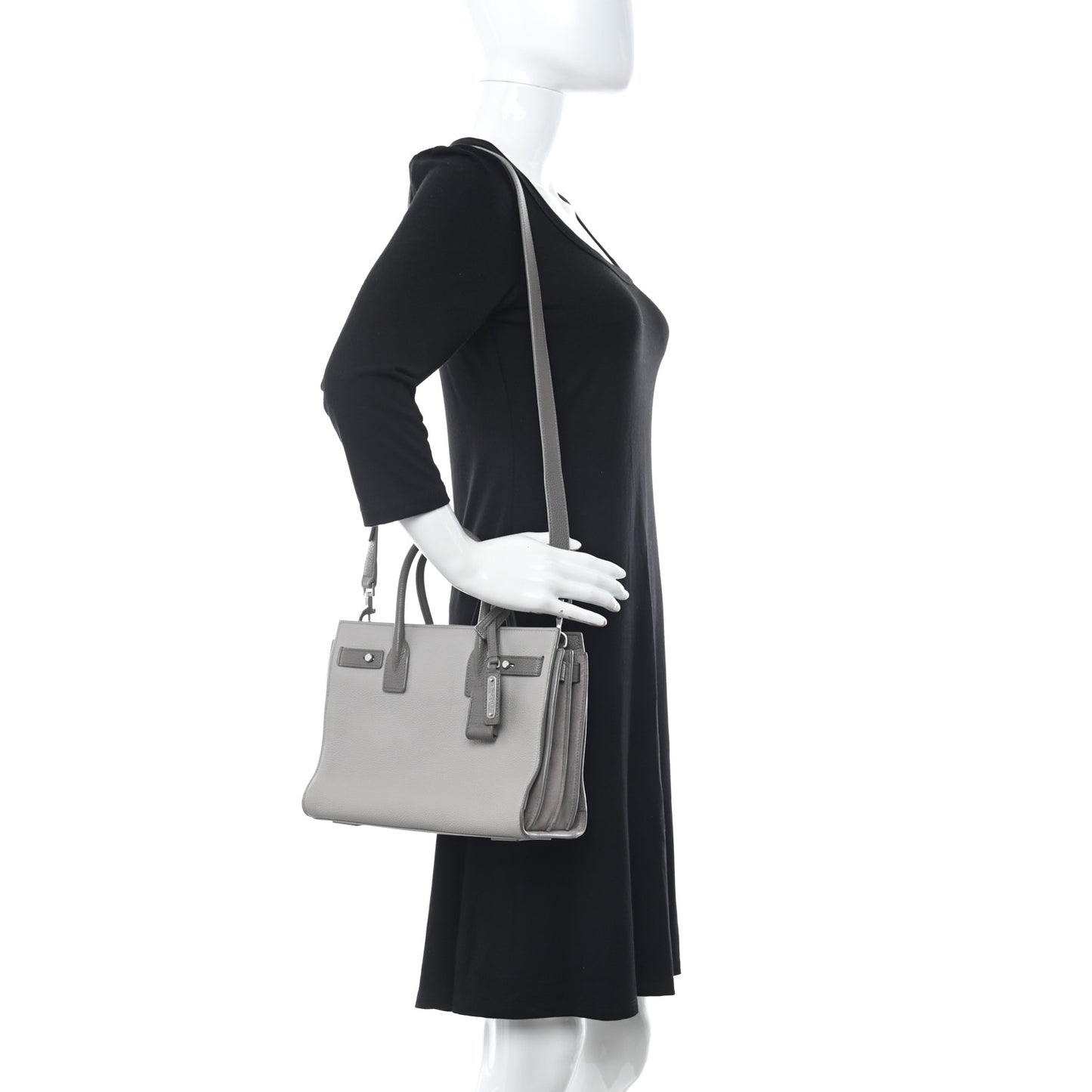 Grained Calfskin Bi-Color Baby Supple Sac De Jour Souris Fog