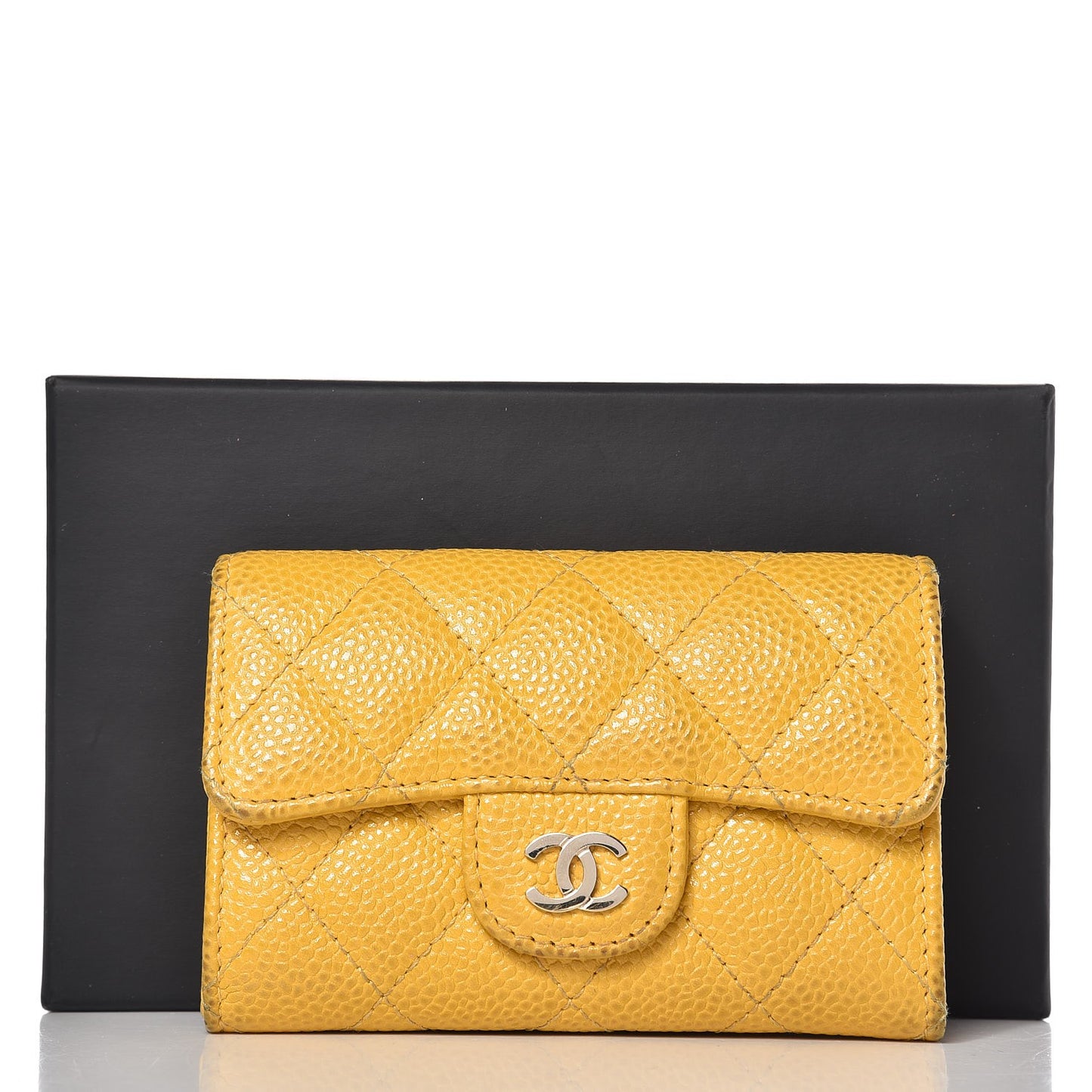 Caviar Quilted Flap Card Holder Yellow