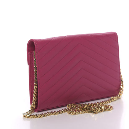 Saint Laurent Grain De Poudre Matelasse Chevron Monogram Chain Wallet Fuchsia 4 of 11