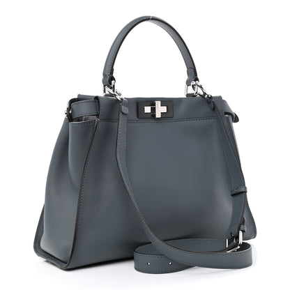 Fendi Vitello Seta Shiny Nappa Medium Peekaboo Iconic Satchel Tempesta Grigio Perla 3 of 11