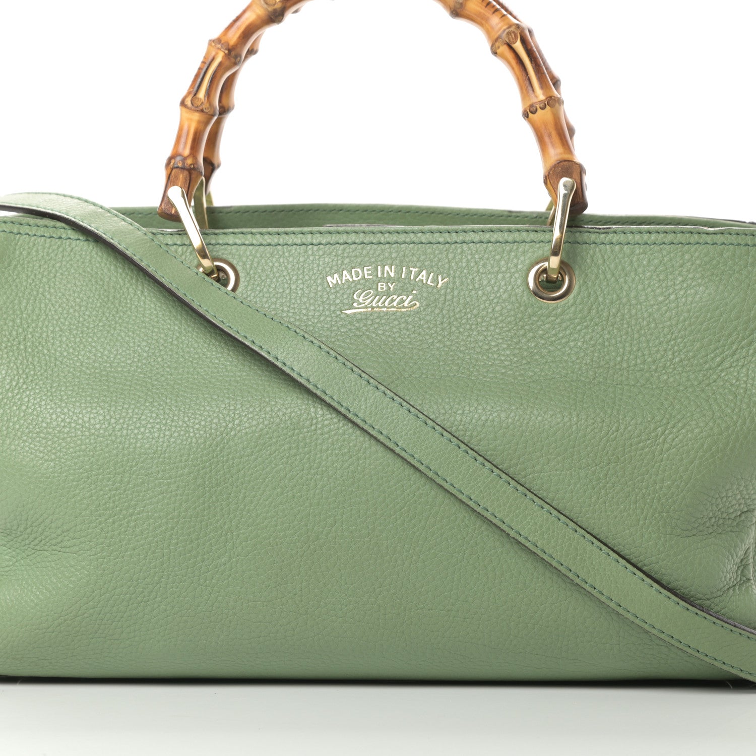 Gucci Pebbled Calfskin Medium Bamboo Shopper Tote Green 8 of 15