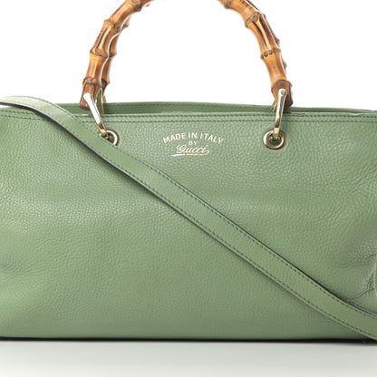 Gucci Pebbled Calfskin Medium Bamboo Shopper Tote Green 8 of 15