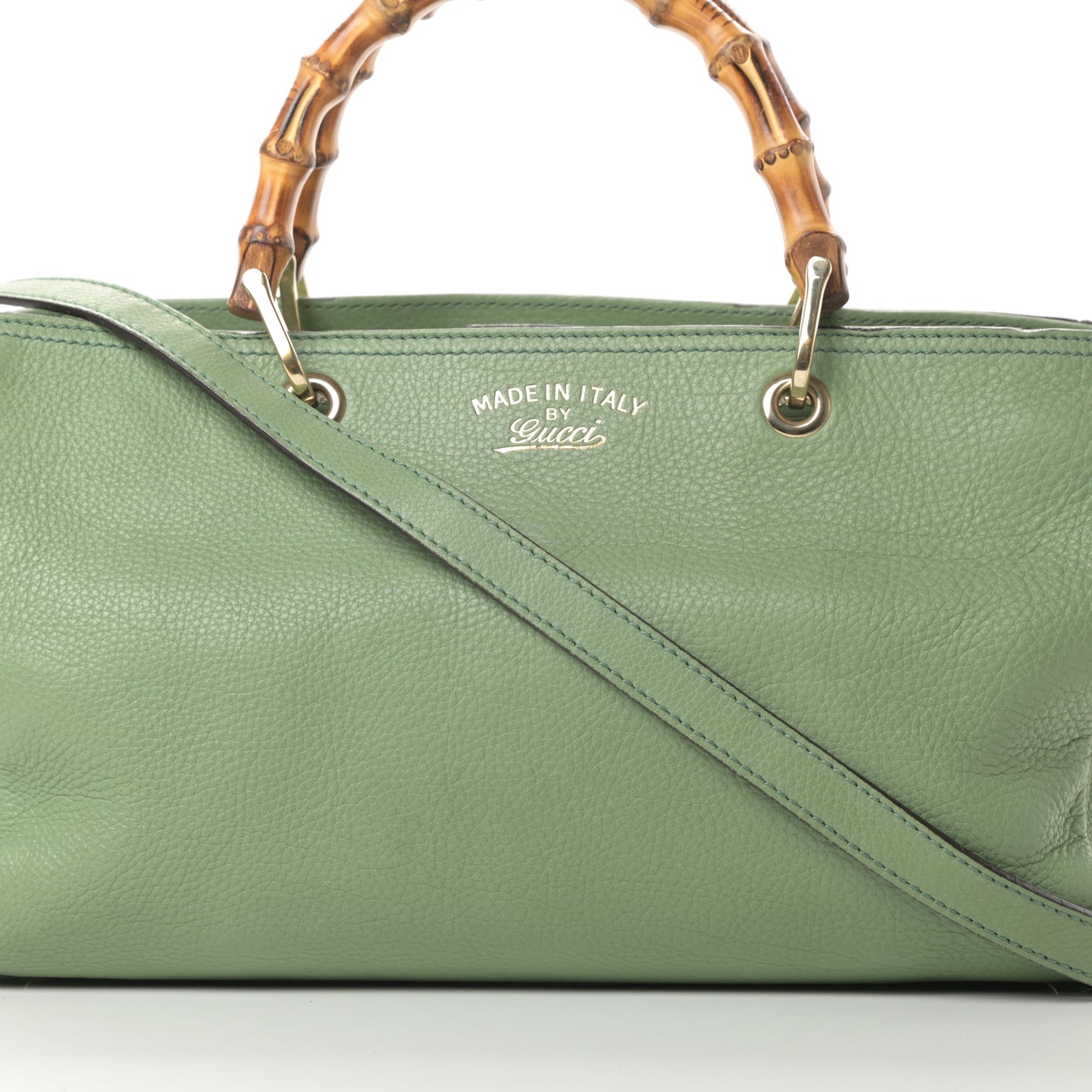 Pebbled Calfskin Medium Bamboo Shopper Tote Green