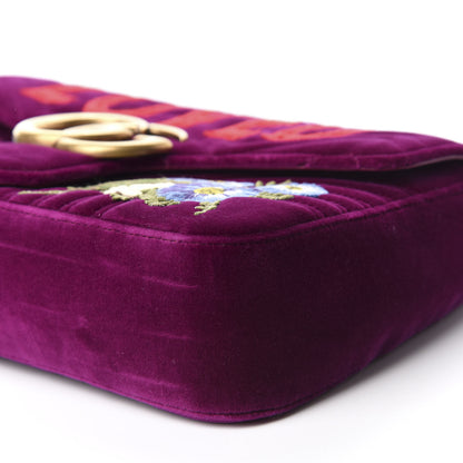 Gucci Velvet Matelasse Loved Embroidered Medium GG Marmont Shoulder Bag Fuchsia Violet Cyclamen 7 of 10