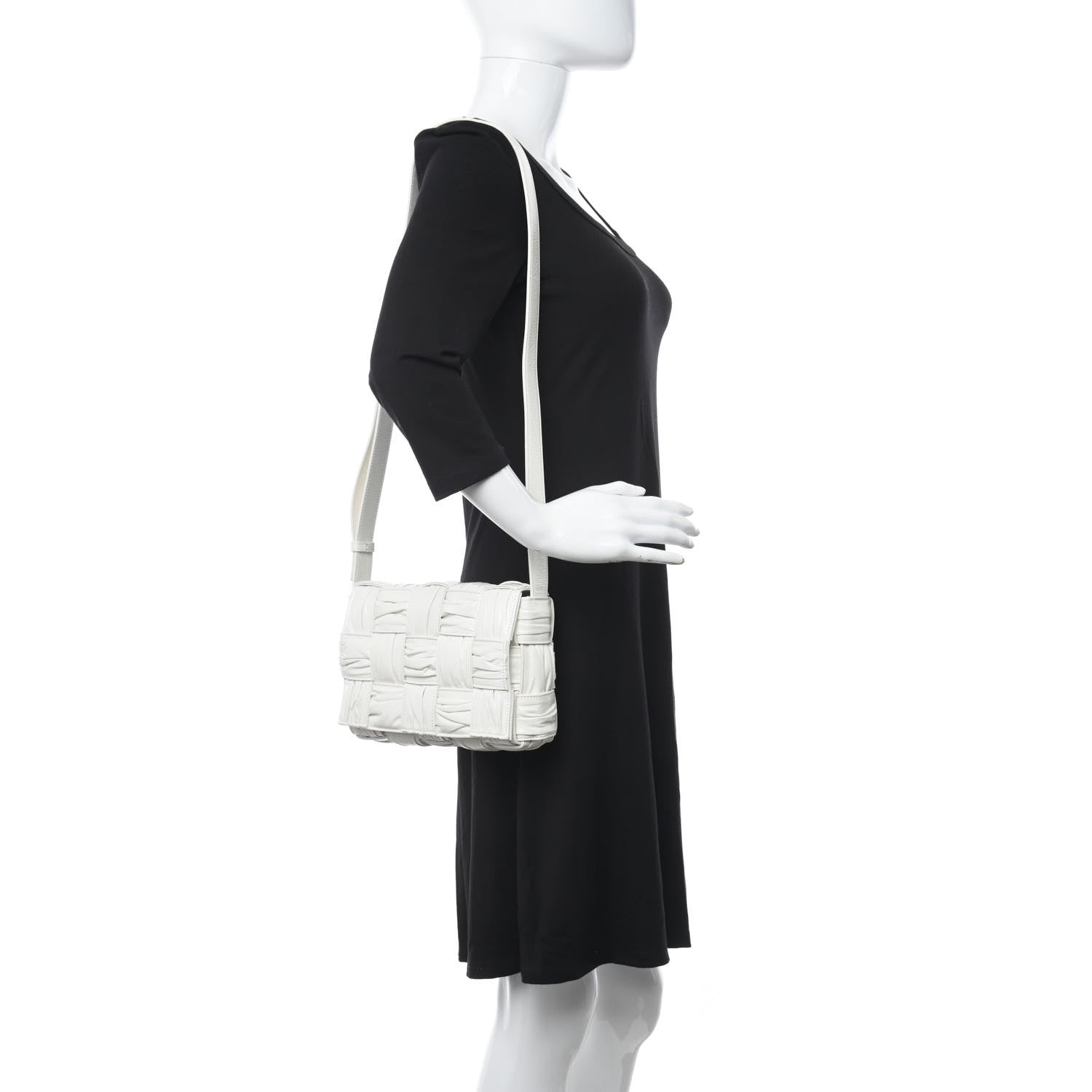 Bottega Veneta Calfskin Intreccio Plisse Cassette Crossbody Bag White 2 of 10