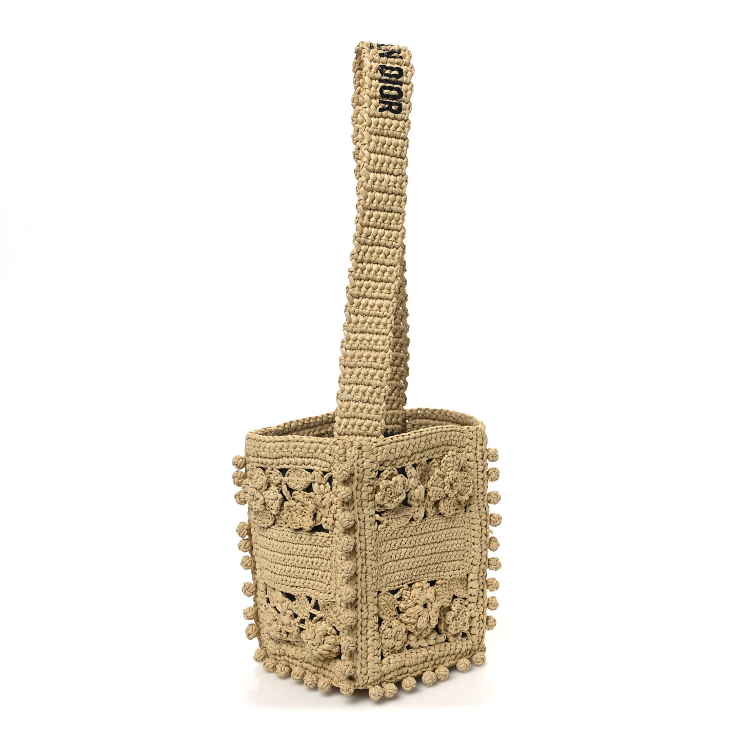 Woven Raffia Floral Embellished D-Bubble Bucket Bag Natural