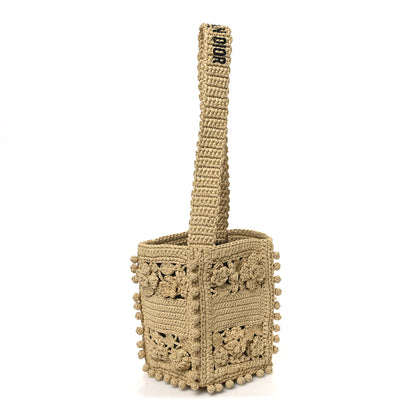 Christian Dior Woven Raffia Floral Embellished D-Bubble Bucket Bag Natural 3 of 9