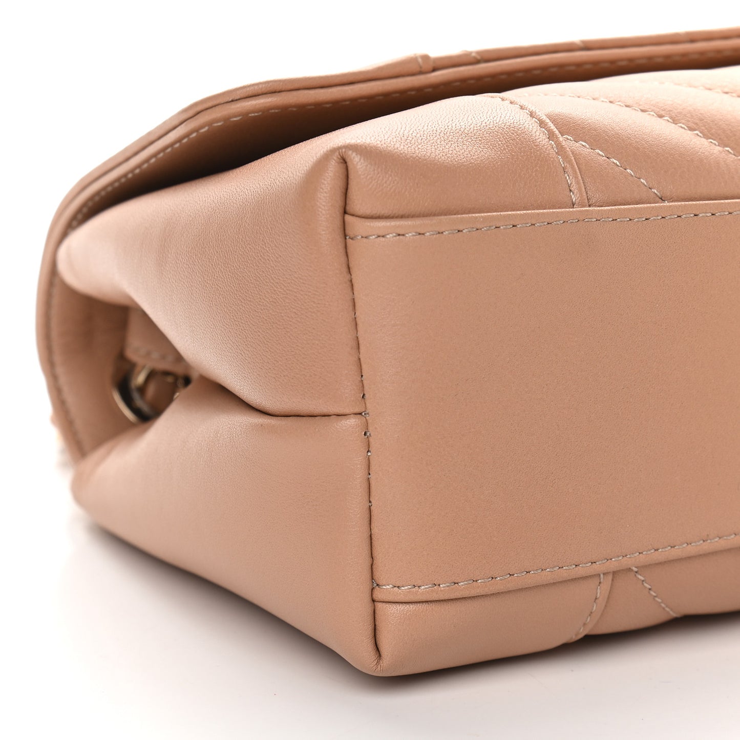 Calfskin Quilted Medium Daily Chevron Flap Beige