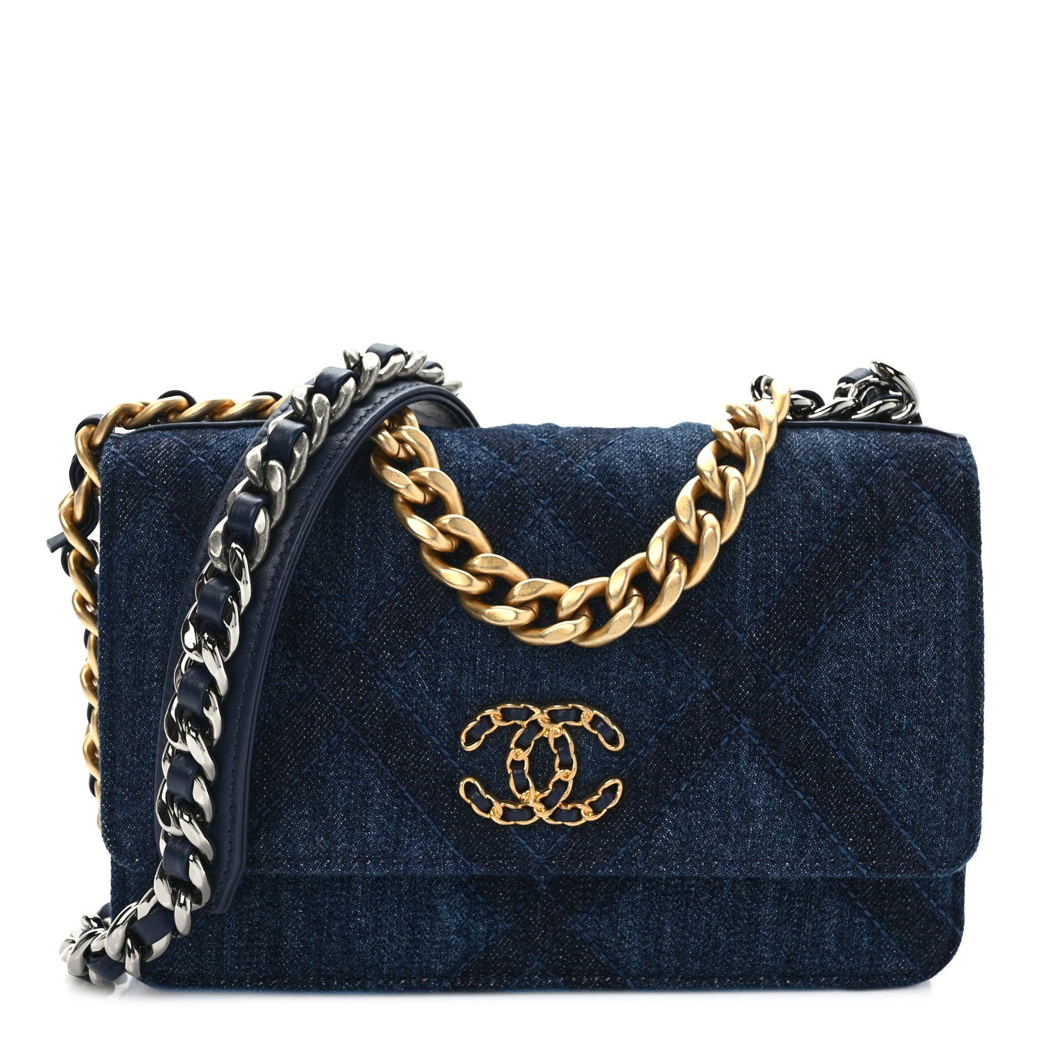 Chanel Denim Quilted Chanel 19 Wallet On Chain WOC Blue 1 of 8