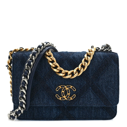 Chanel Denim Quilted Chanel 19 Wallet On Chain WOC Blue 1 of 8