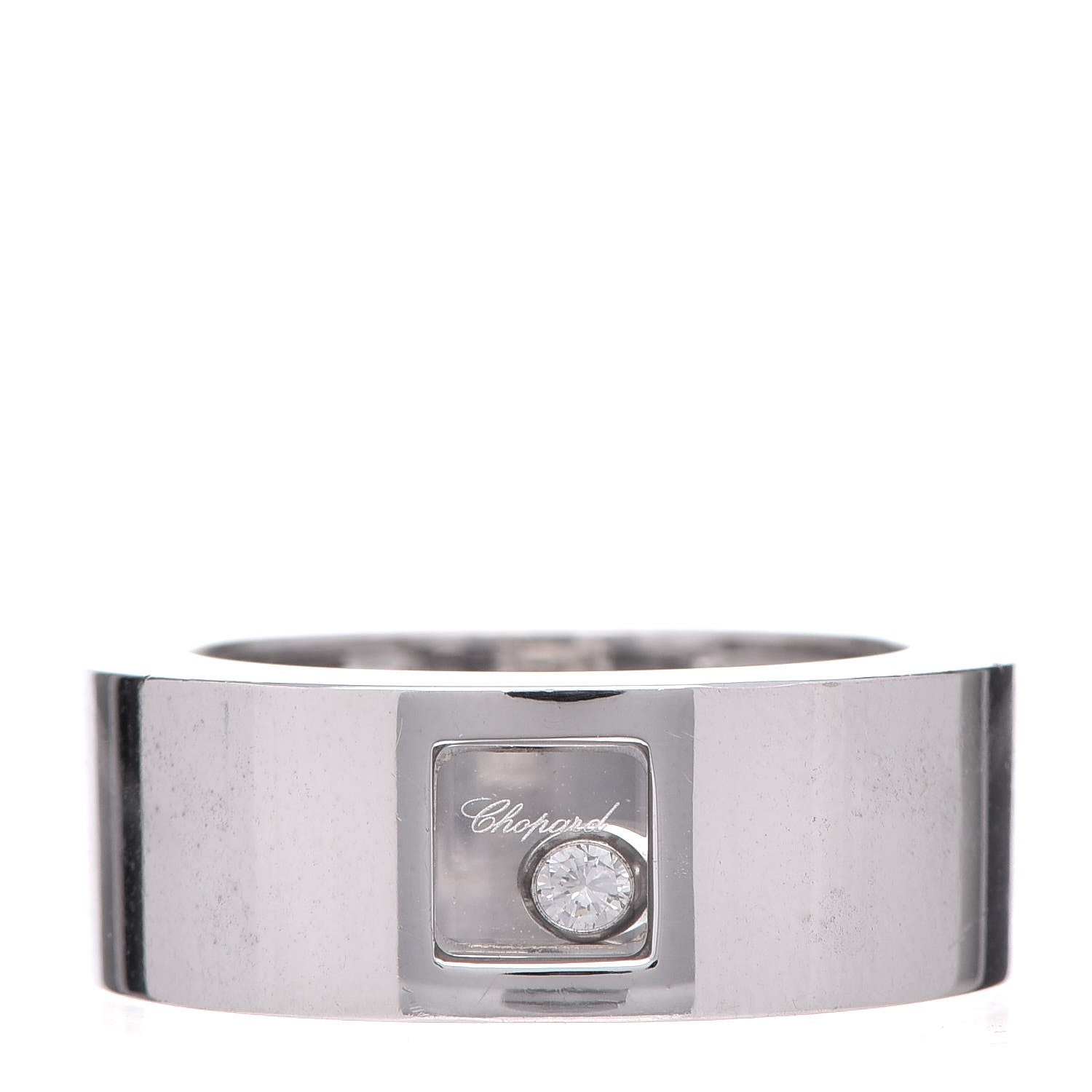 Chopard 18K White Gold Happy Diamond Square Band Ring 54 6.75 1 of 5
