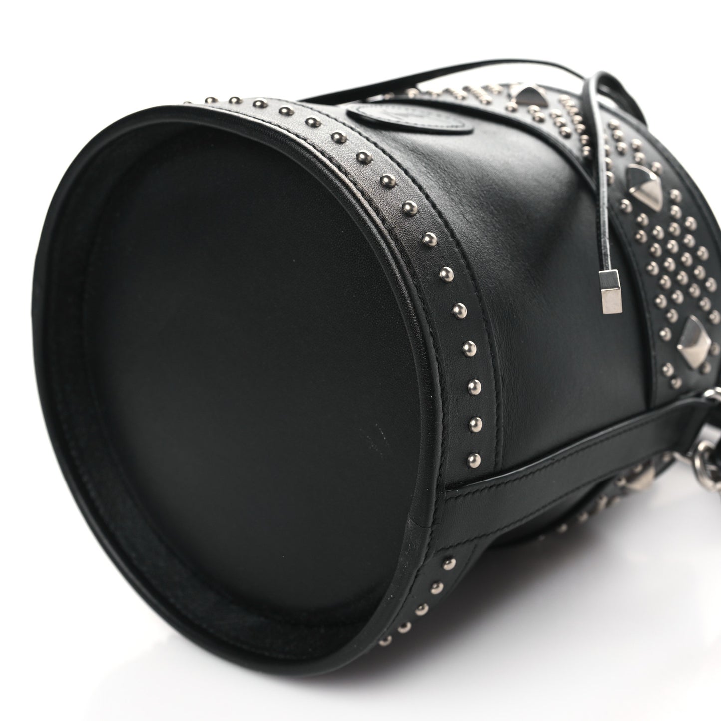 Smooth Calfskin Studded Small Bahia Drawstring Bucket Bag Black