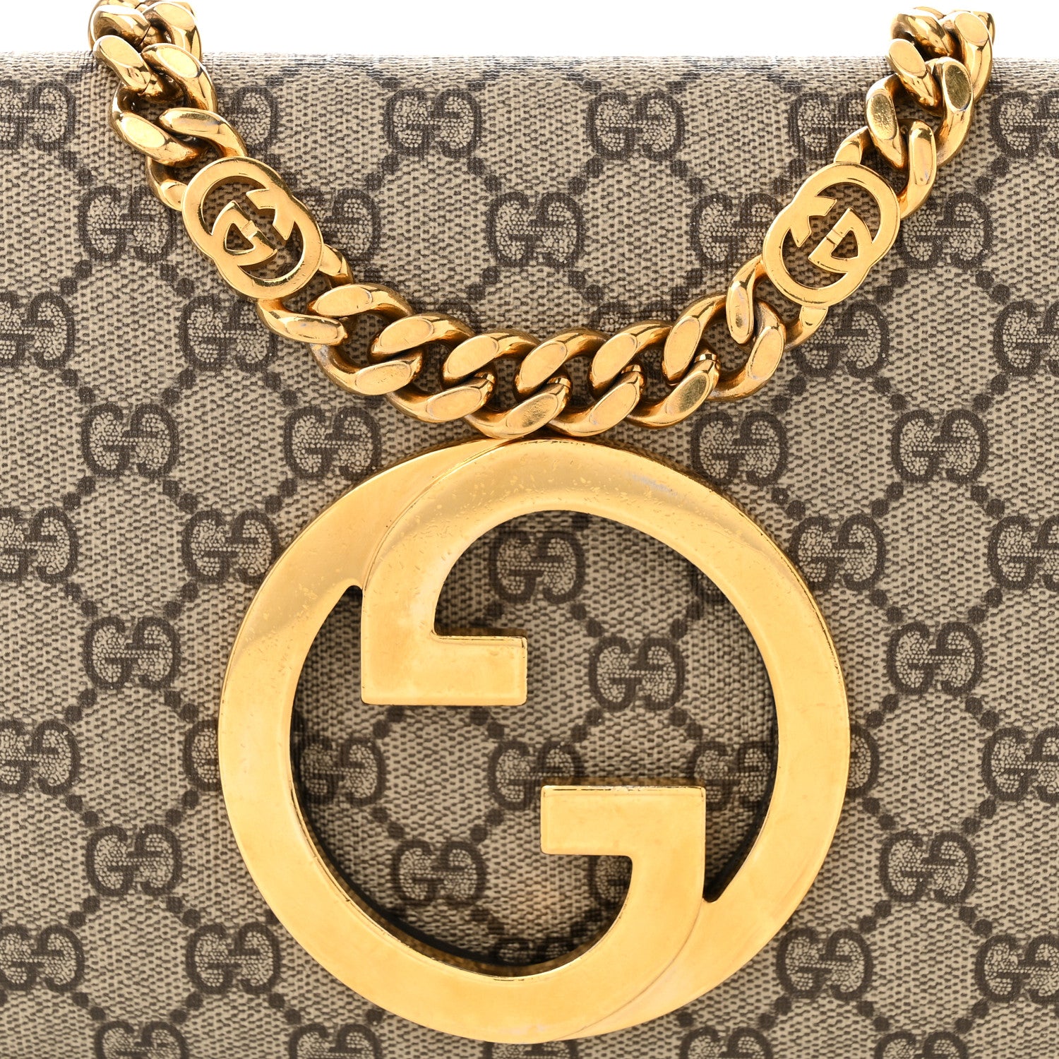 Gucci GG Supreme Monogram Textured Dollar Calfskin Blondie Chain Shoulder Flap Bag Beige Ebony New Acero 8 of 10