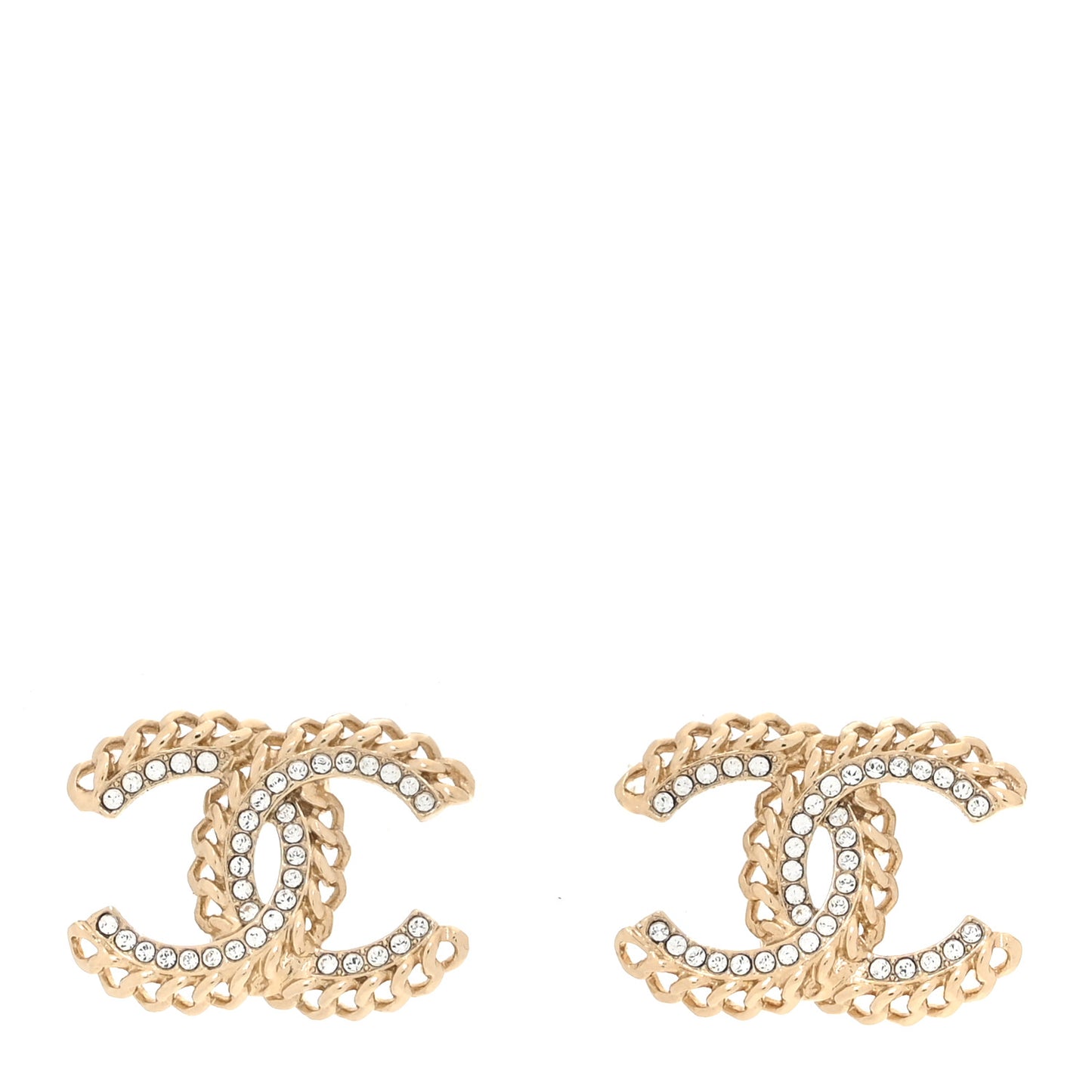 Crystal Chain CC Stud Earrings Gold