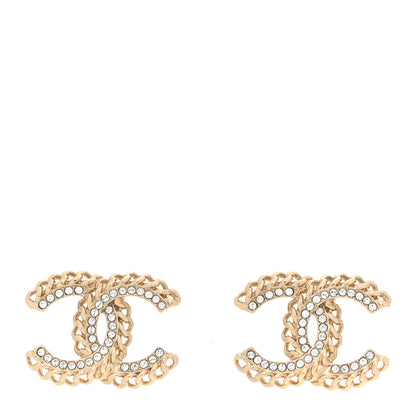 Chanel Crystal Chain CC Stud Earrings Gold 1 of 5