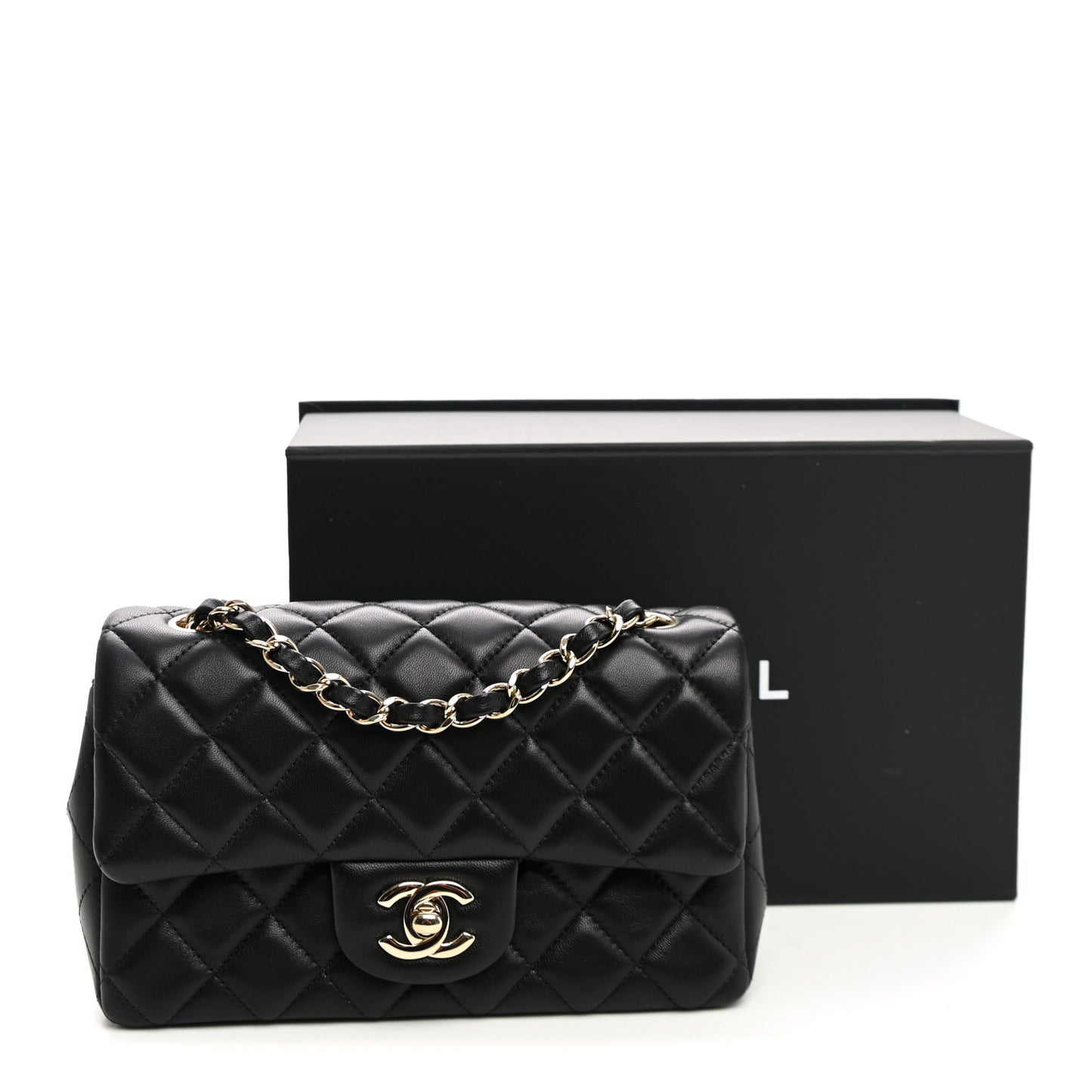 Lambskin Quilted Mini Rectangular Flap Black